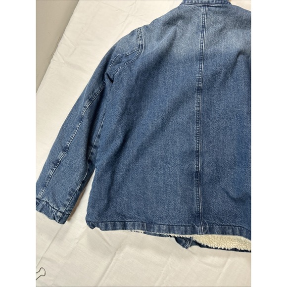 J Crew Jean Jacket Womens Size Small Sherpa Lined Blue Denim Trucker Rancher - Picture 9 of 12